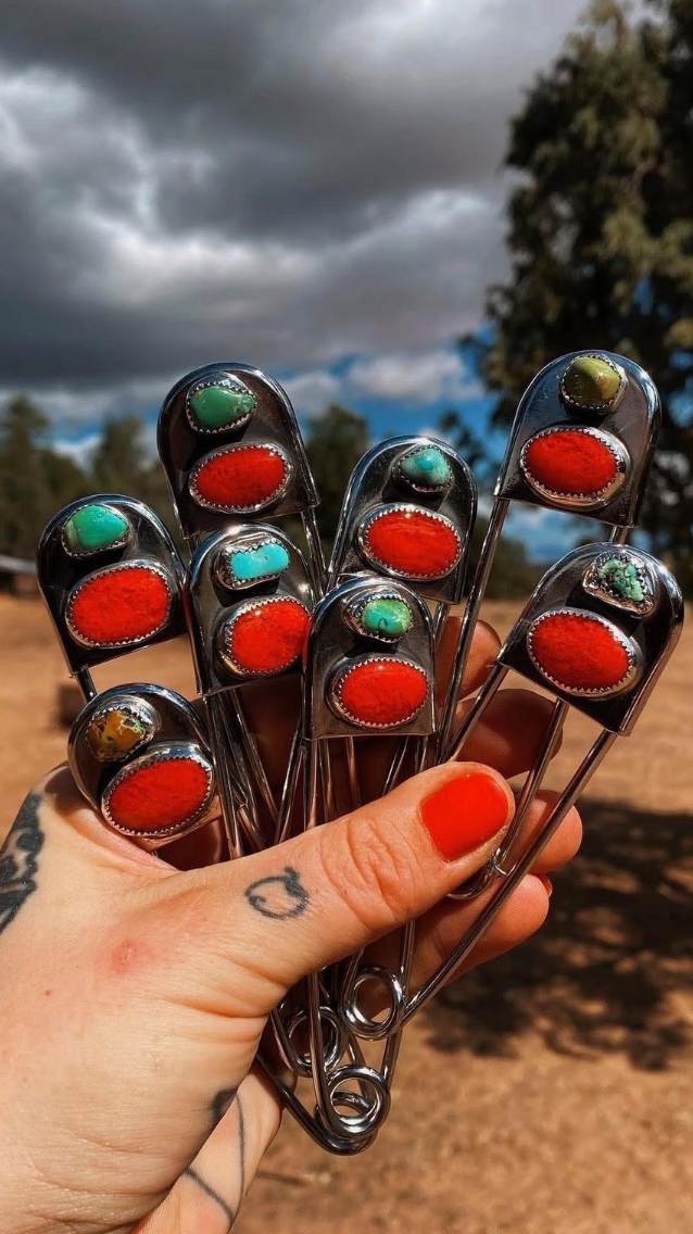 Red and Turquoise Safety Pin 4"
