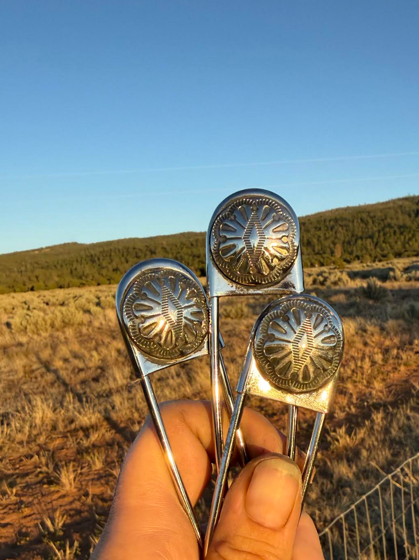 Stamped Concho Safety Pin 4"