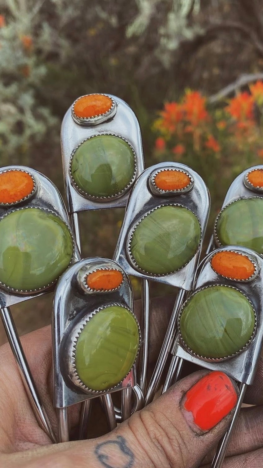 Olive and Green Safety Pin 4”