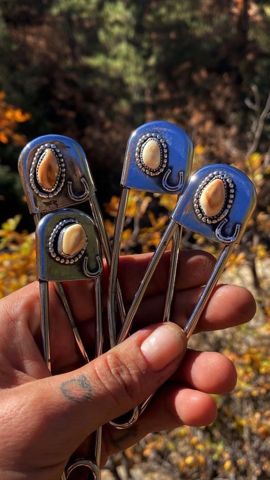 Elk Ivory Lucky Safety Pin 4”