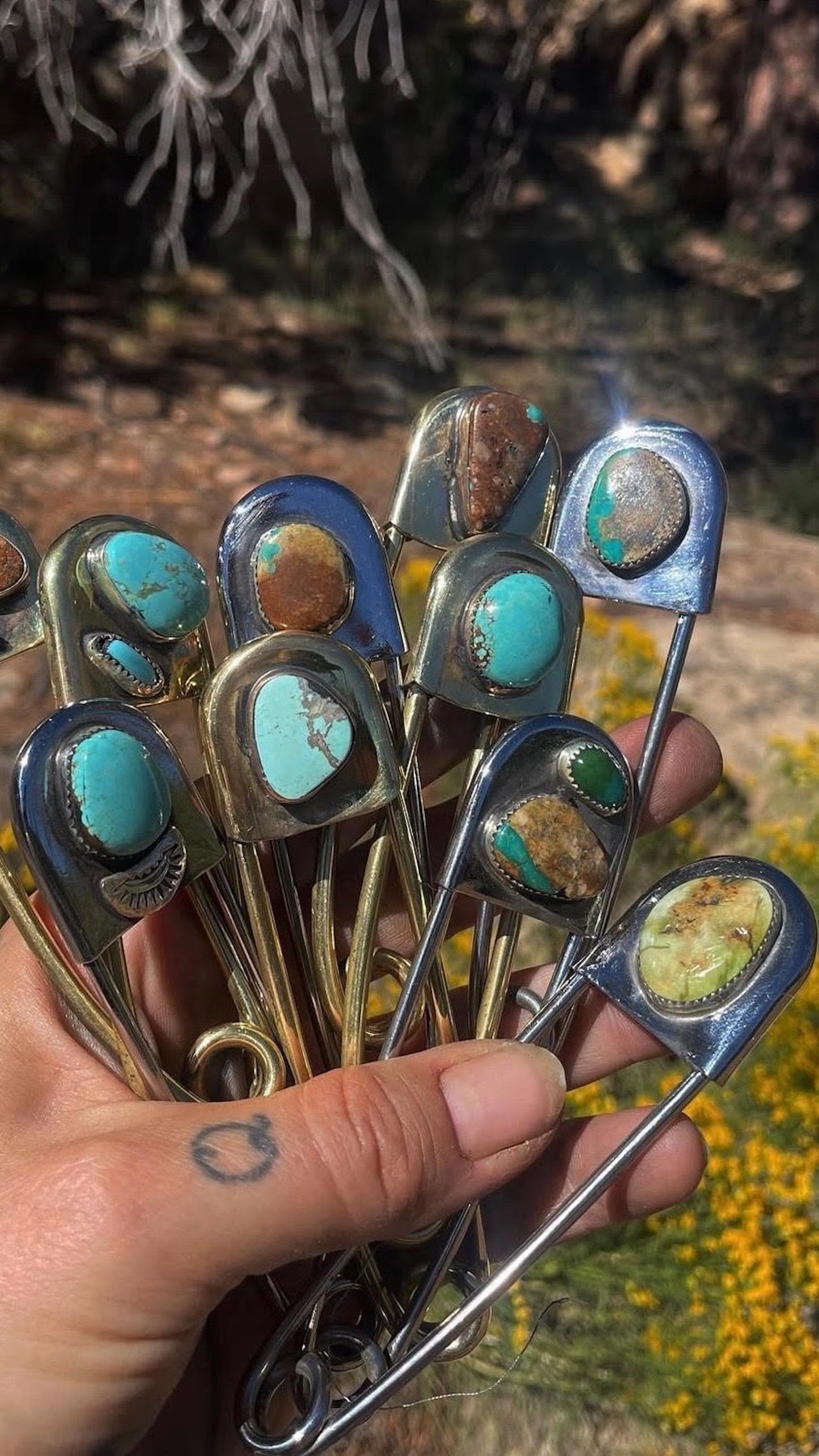 Natural Turquoise Safety Pin 4"