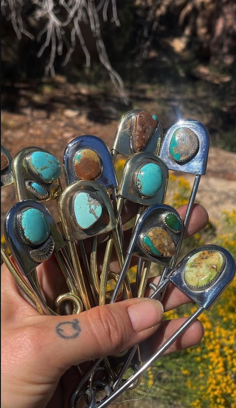 Natural Turquoise Safety Pin 4"