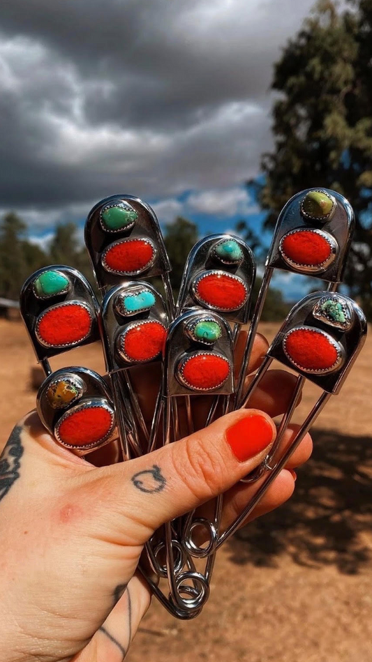 Red and Turquoise Safety Pin 4"